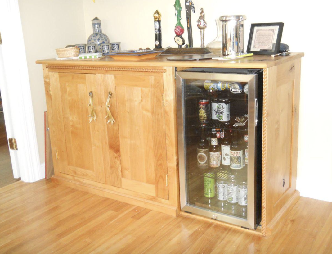 Cherry bar cabinet with wine fridge